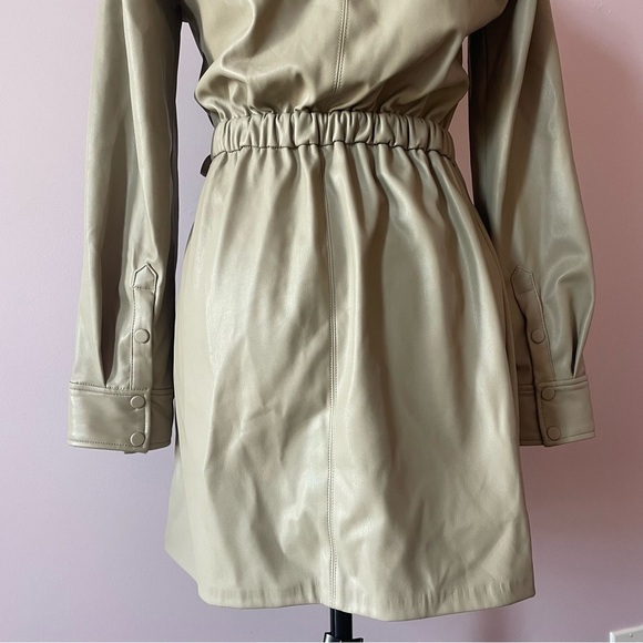 Zara - Beige Tan Camel Faux Leather Self Tie Long Sleeve Wrap Mini Dress Size XS - Picture 9 of 11